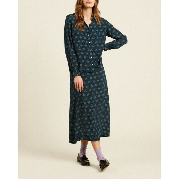 Trovata Birds of Paradis Demi Skirt Coastal Mosaic Green Midi Slip 4 - Picture 10 of 10